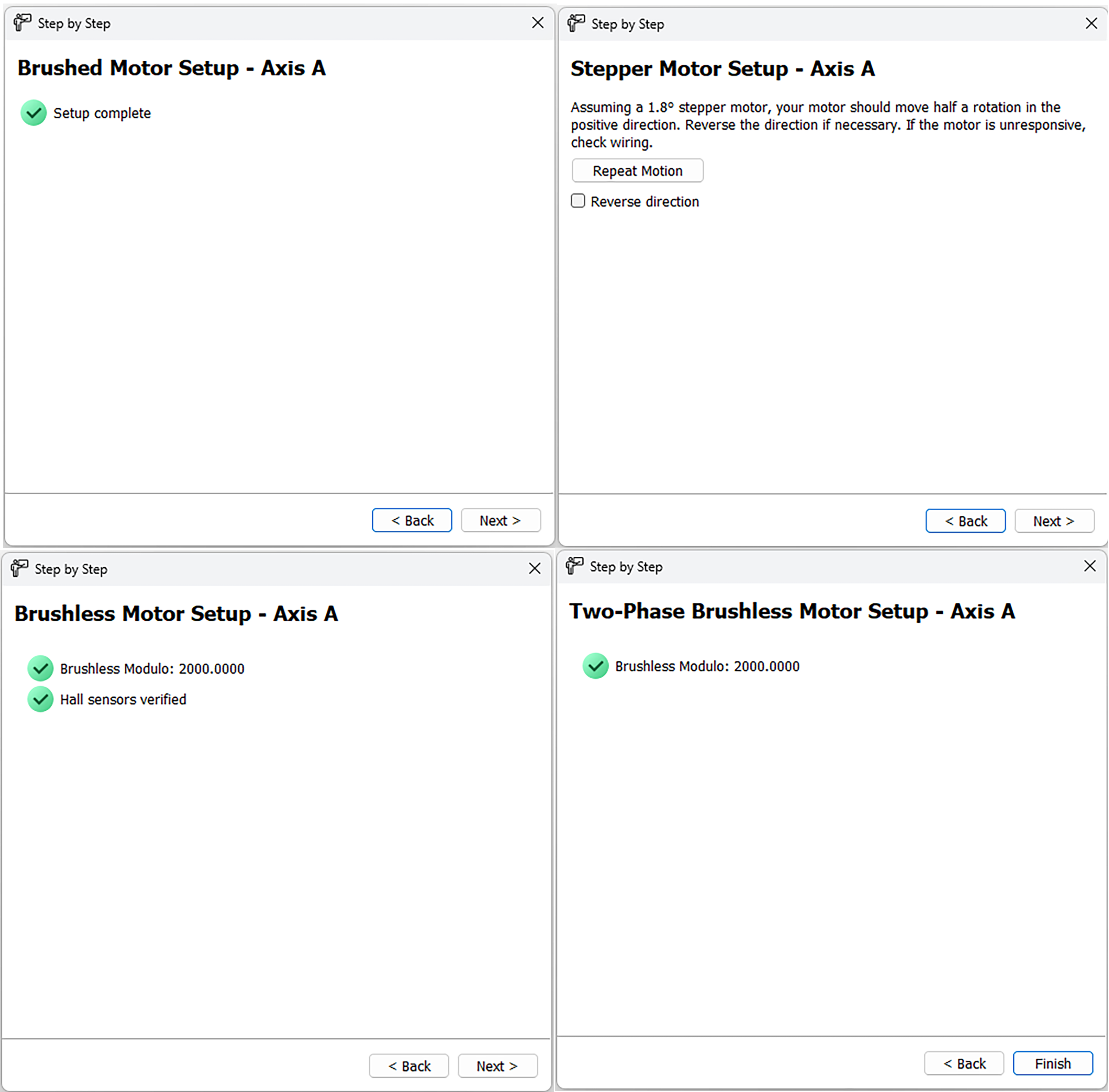 Figure 3: Motor Setup Pages